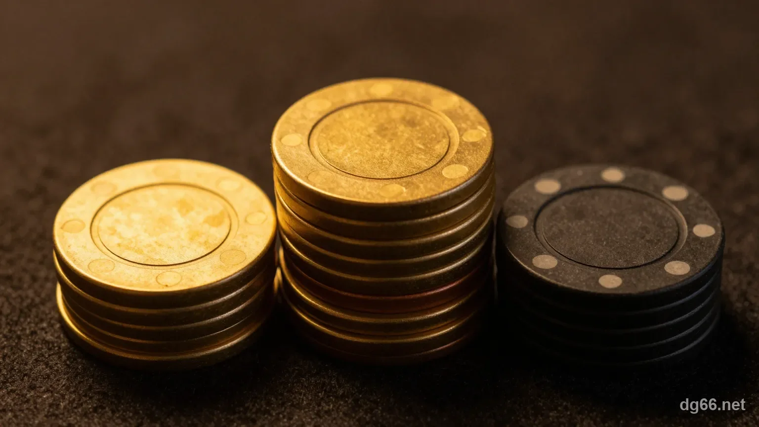 金色與黑色籌碼堆疊特寫